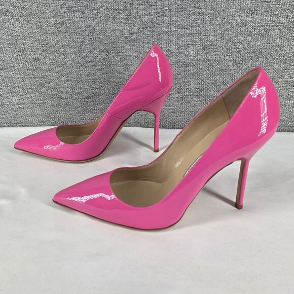MANOLO BLAHNIK WOMEN'S HOT PINK PATENT LEATHER HEEL PUMPS SIZE 6.5 STYLE 58266 - Picture 2 of 14